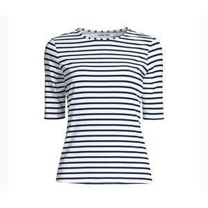 Lands' End Women's Striped Crewneck Short Sleeve Rash Guard Navy Blue Plus 3X
